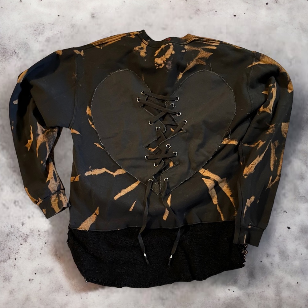 Broken Hearted Bleached Sweater tie dye laced Valentine’s Day top